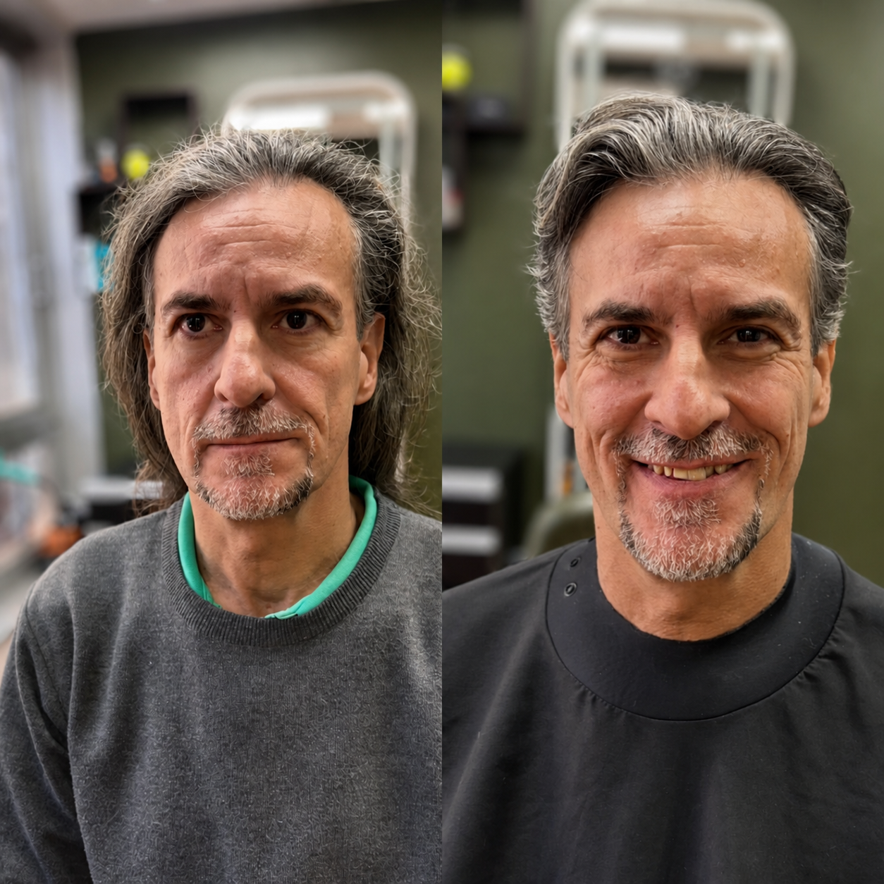 Antes e depois de corte de cabelo masculino com visagismo